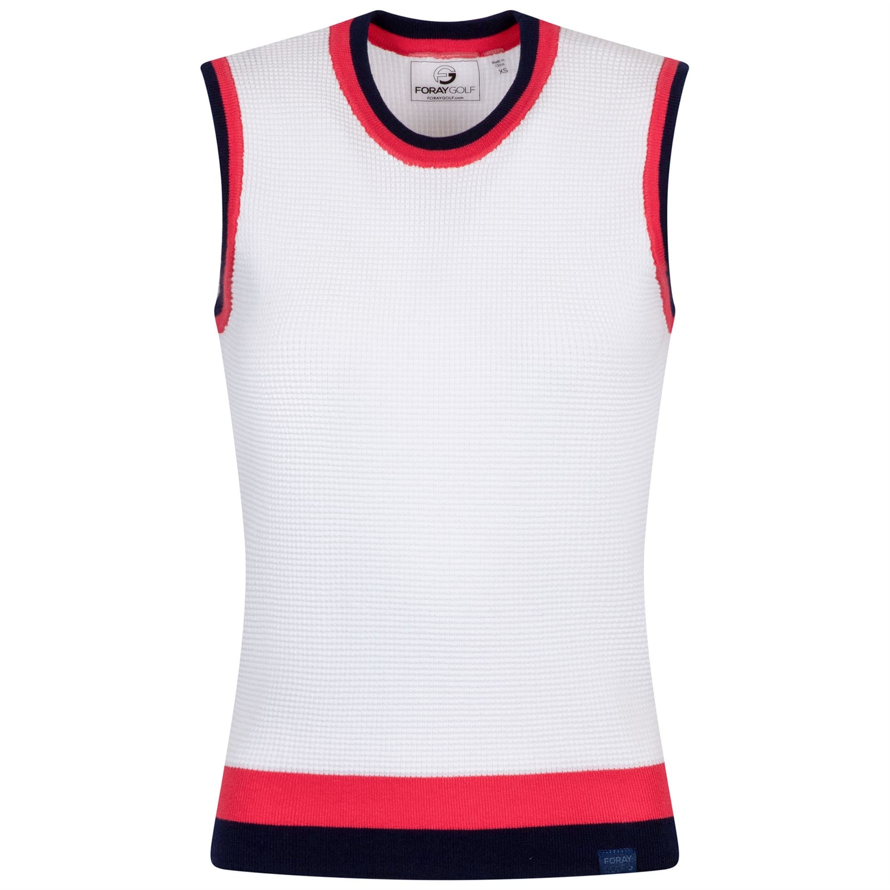 Womens SL Waffle Knit Pullover Vest White/Navy/Red