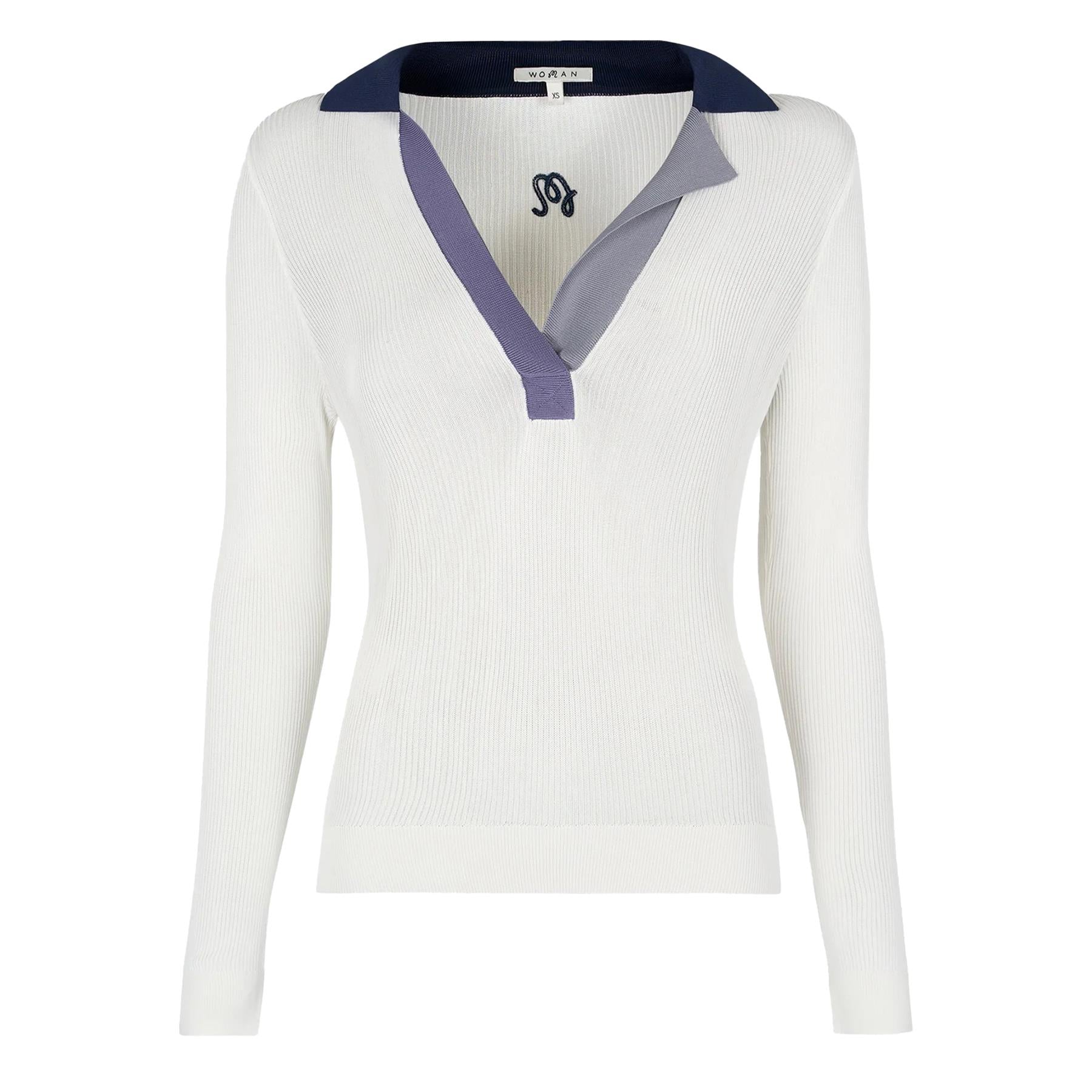 Womens LS Genevieve Top White/Navy