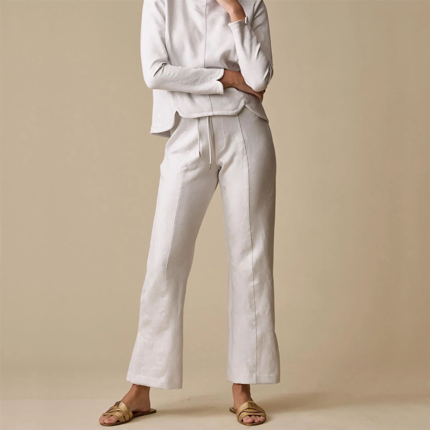 Womens Tulip Lounge Pants Cream Debossed Crane