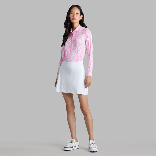 Womens Ditsy Floral Tech Jersey LS Polo Snow