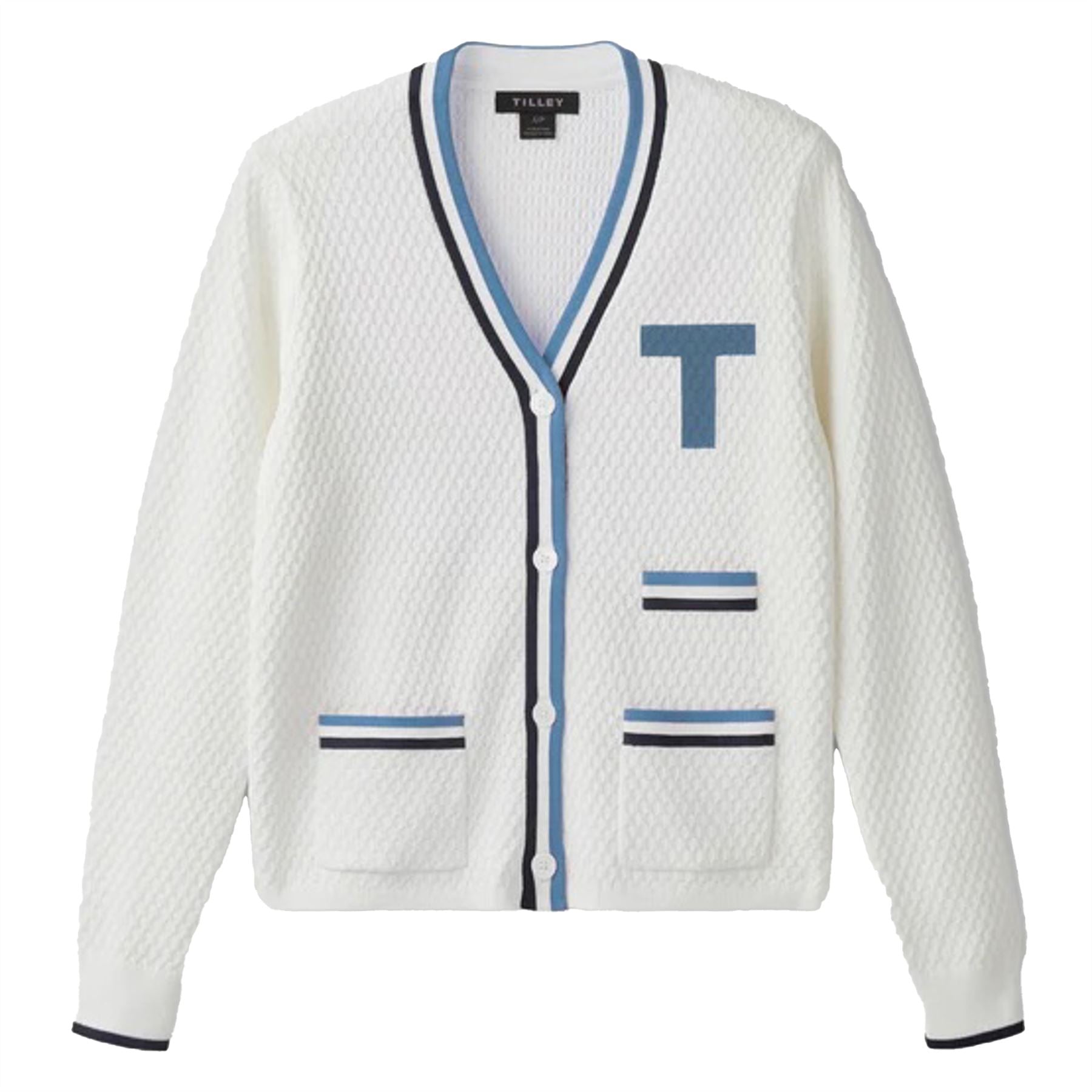 Womens T Cardigan White/Powder Blue