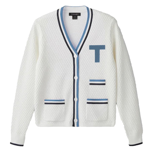 Womens T Cardigan White/Powder Blue