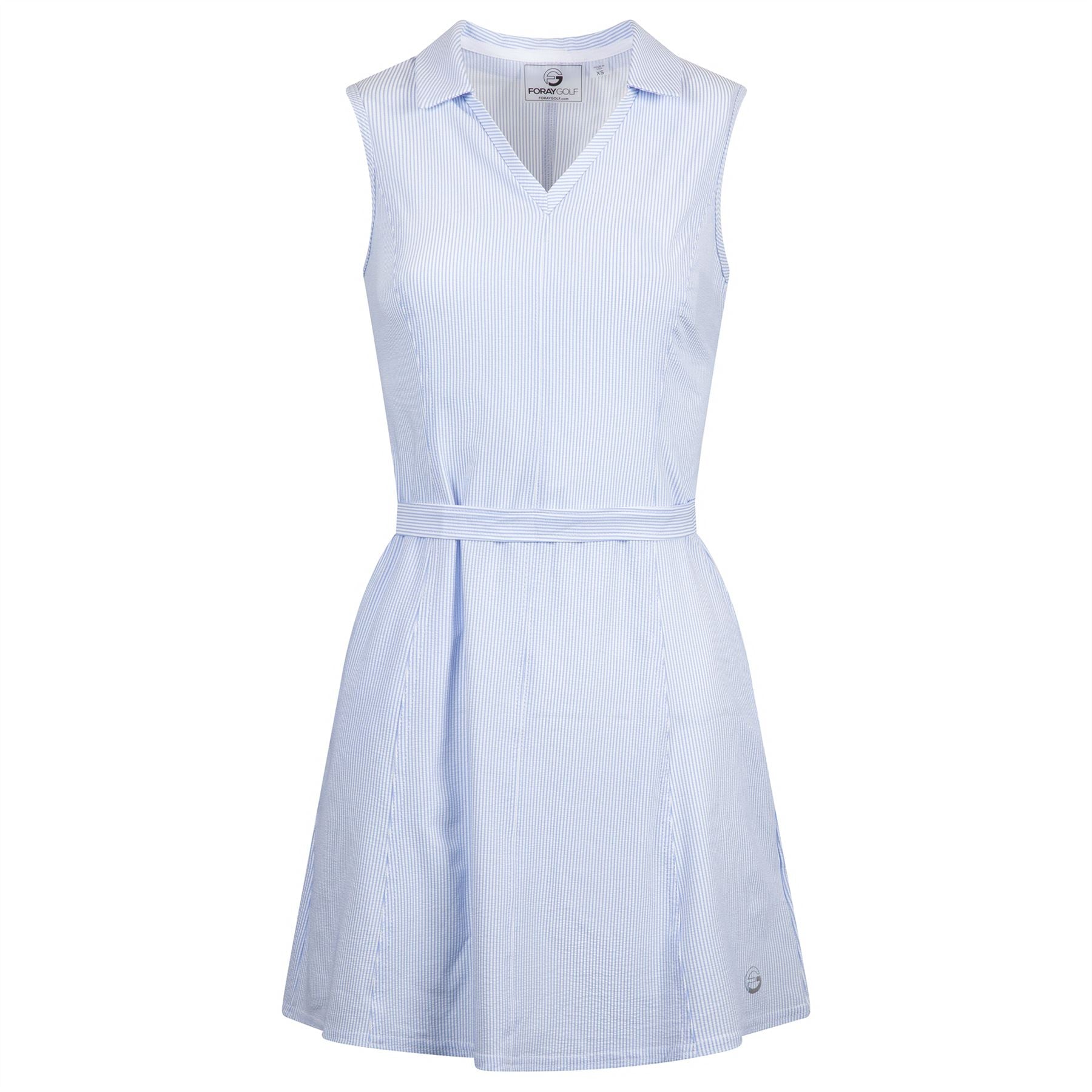 Womens Sleeveless Belted Dress Seersucker