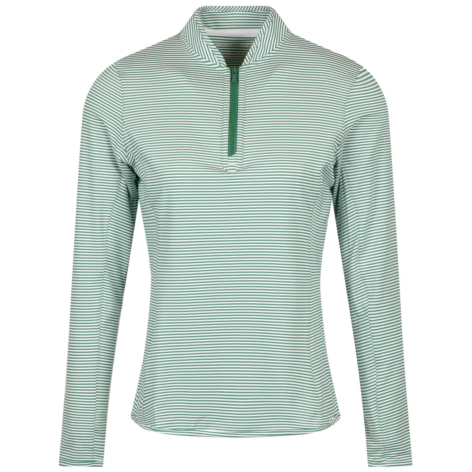 Womens Vista Stripe Lightweight Zip Sun Shirt Field Green/White