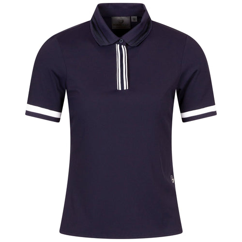 Womens Button Placket Rib Polo Navy