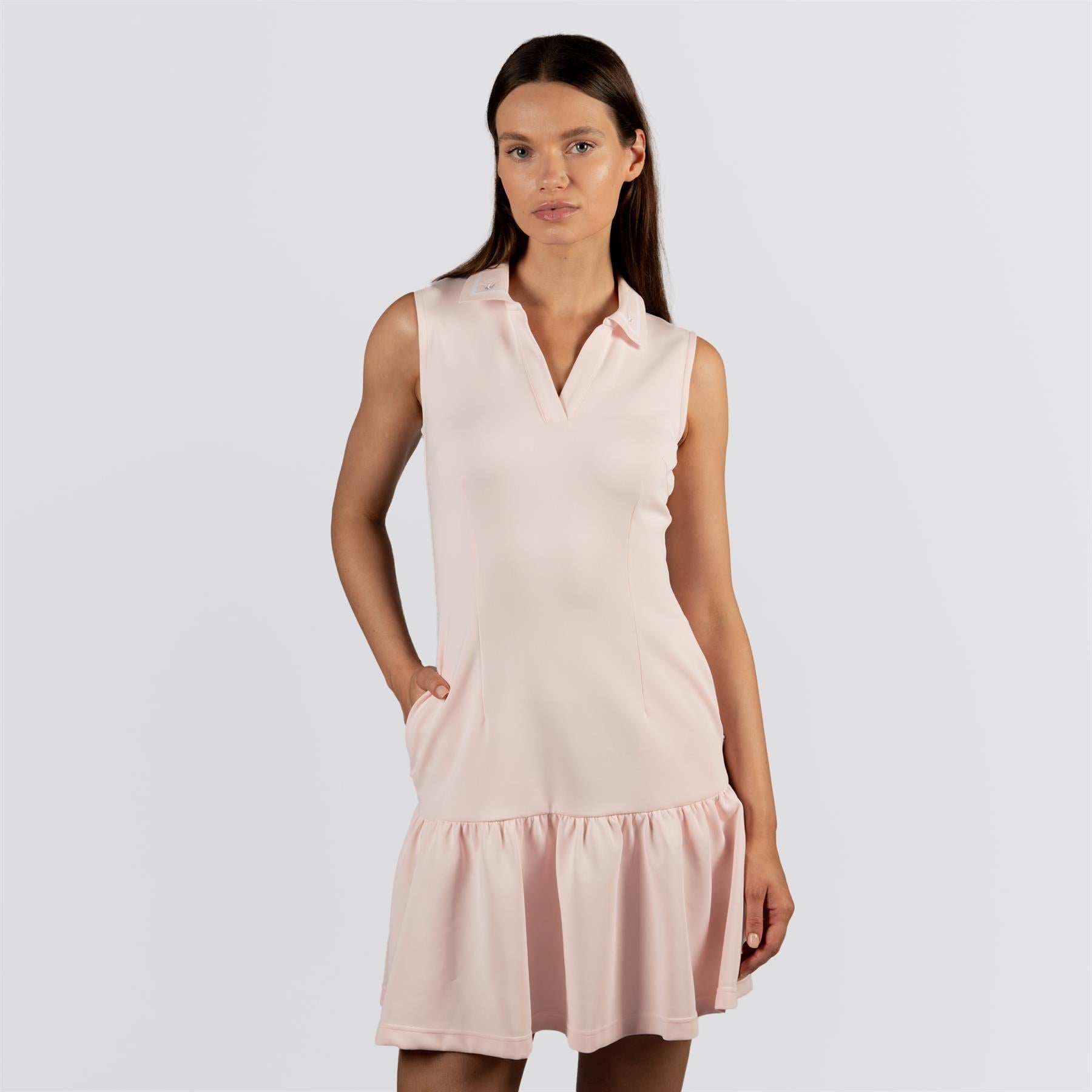 Womens Airloft Ruffle Hem Dress Perfect Pink/White