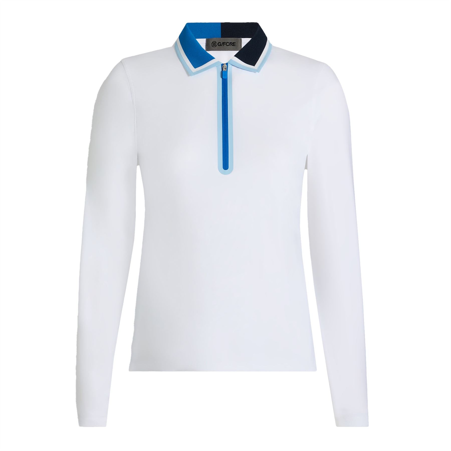Womens Silky Tech Nylon LS Quarter Zip Polo Snow/Lisbon