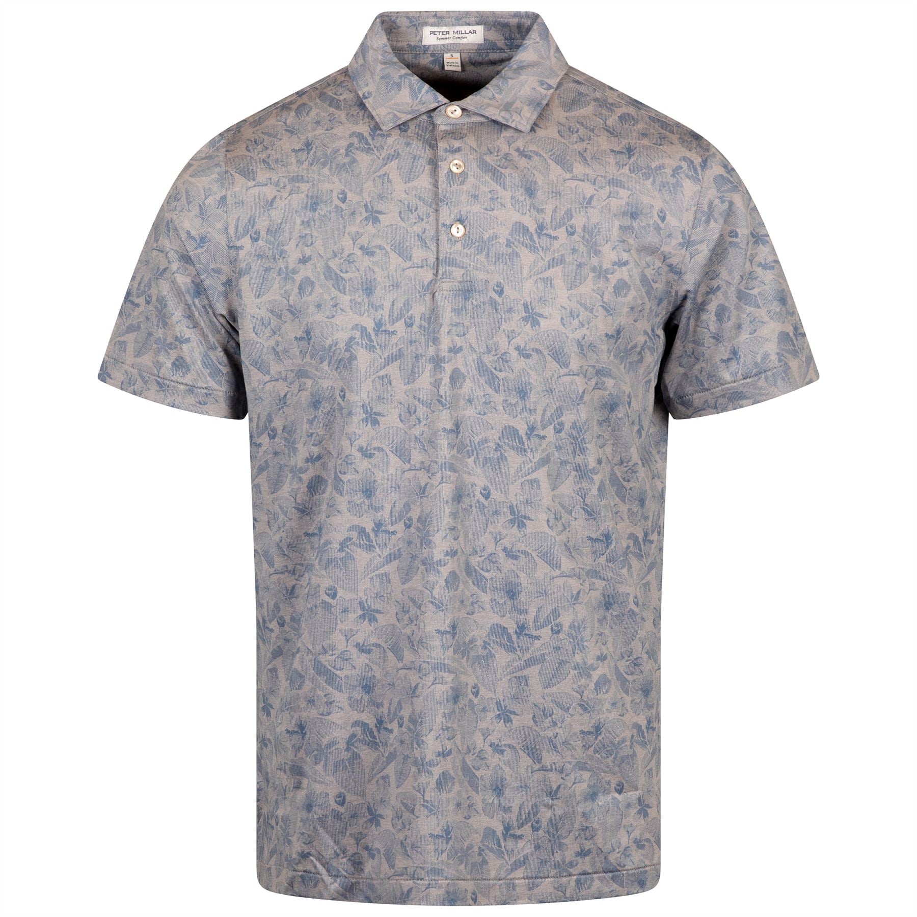 Shadow Stripe Floral Performance Jersey Polo Gale Grey