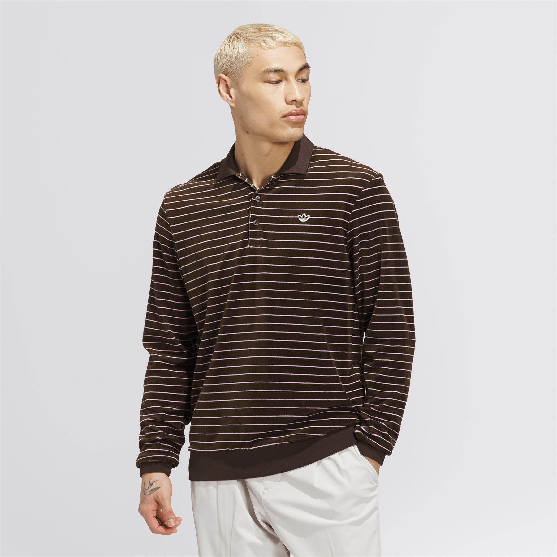 Originals Velour LS Polo Dark Brown/Bliss Lilac
