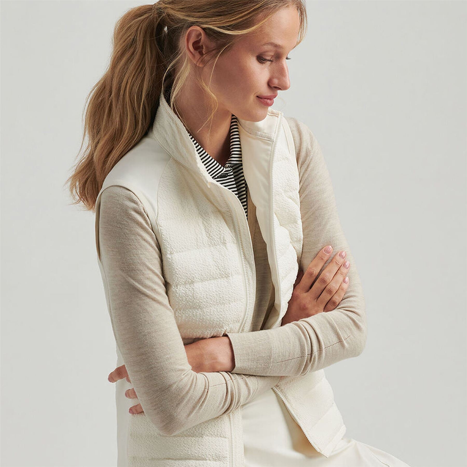 Womens Fuse Seersucker Hybrid Vest Ivory