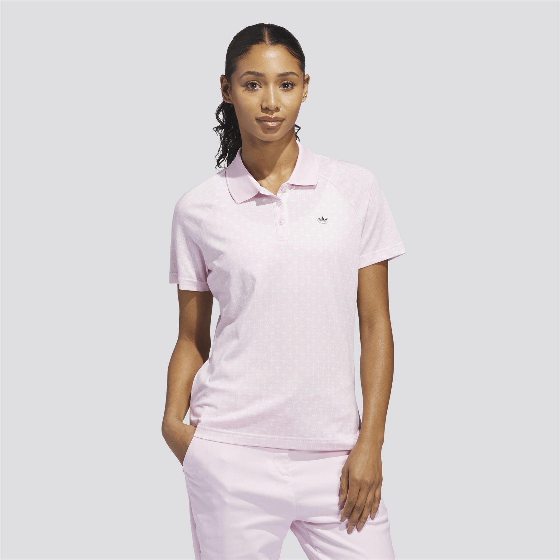 Womens Originals All Over Trefoil Polo Clear Pink/Chalk White