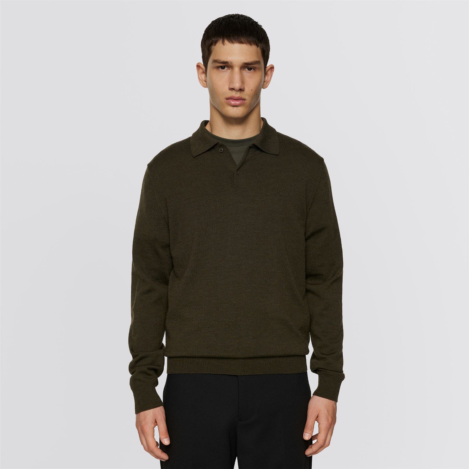 Kai Knitted Merino Polo Forest Green Melange