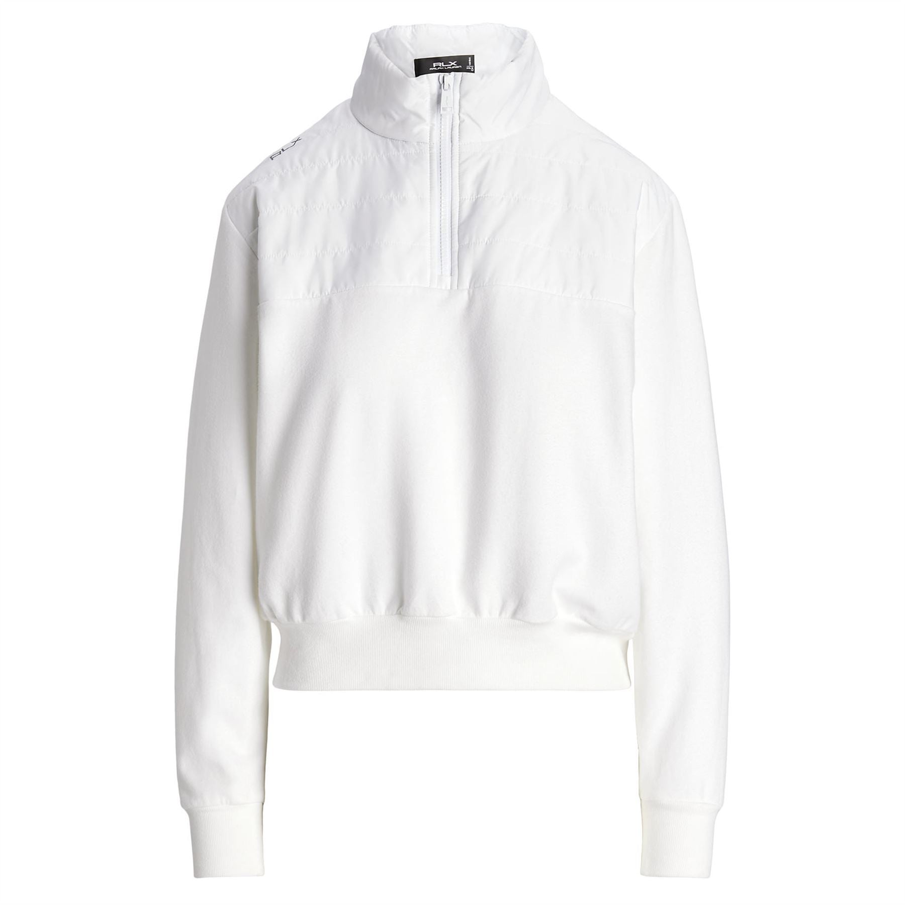 Womens Quilted-Panel Fleece Pullover Ceramic White