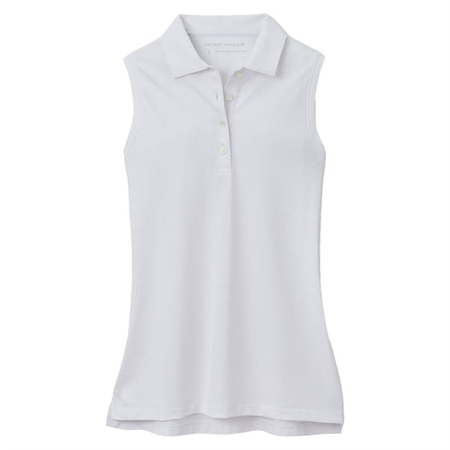 Womens Sleeveless Banded Button Polo White