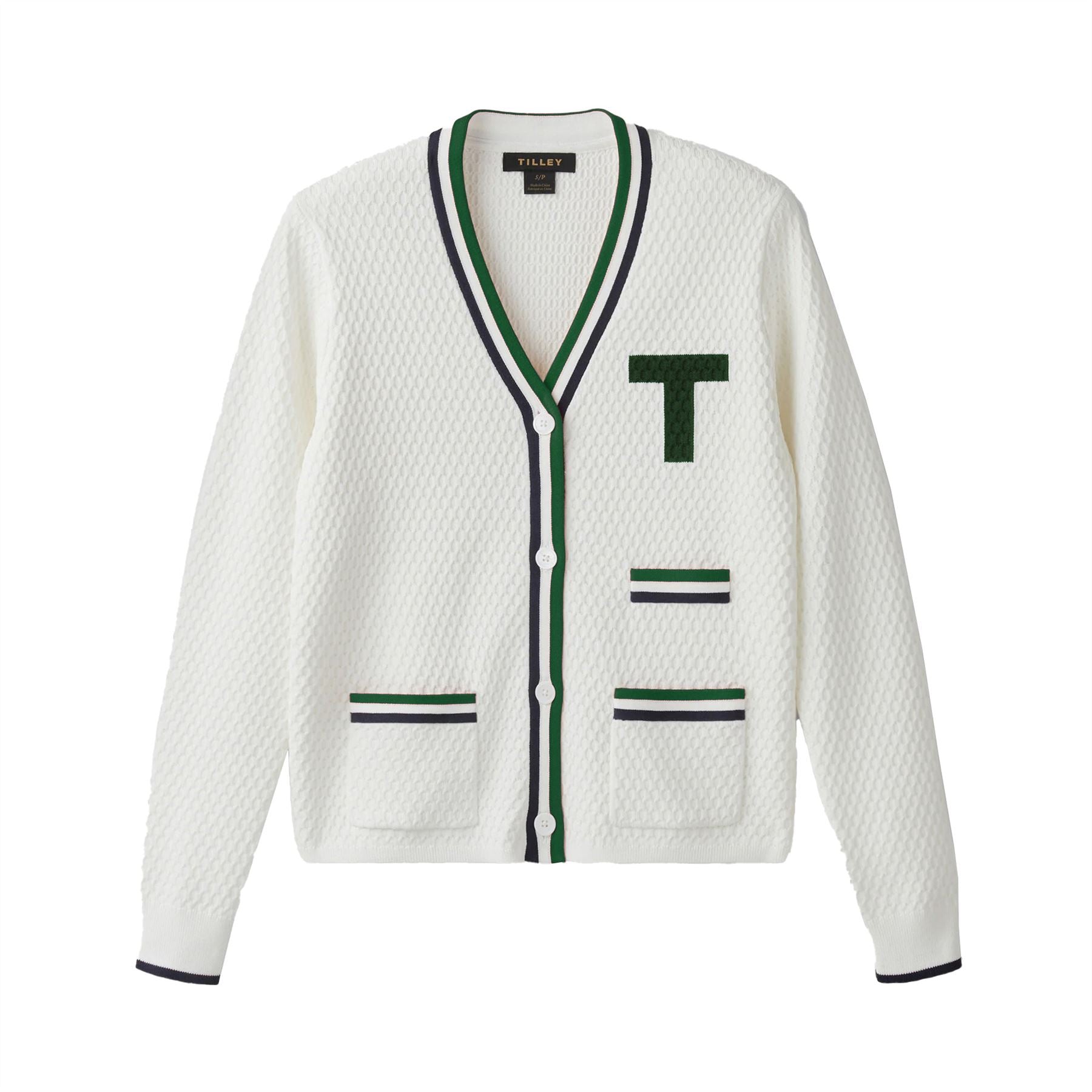 Womens T Cardigan White/Pine Green