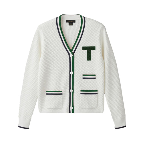Womens T Cardigan White/Pine Green
