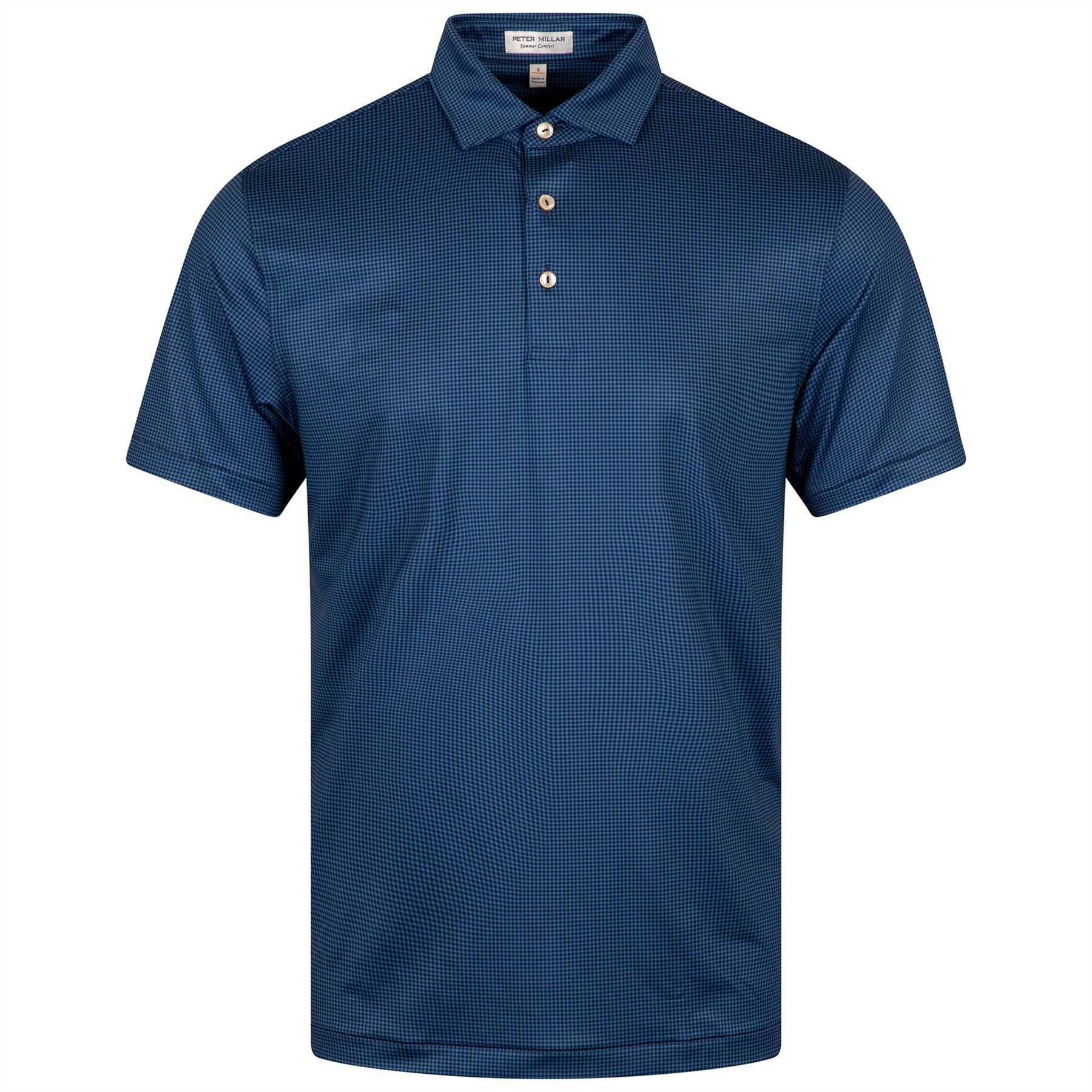 Gingham Performance Jersey Polo Navy