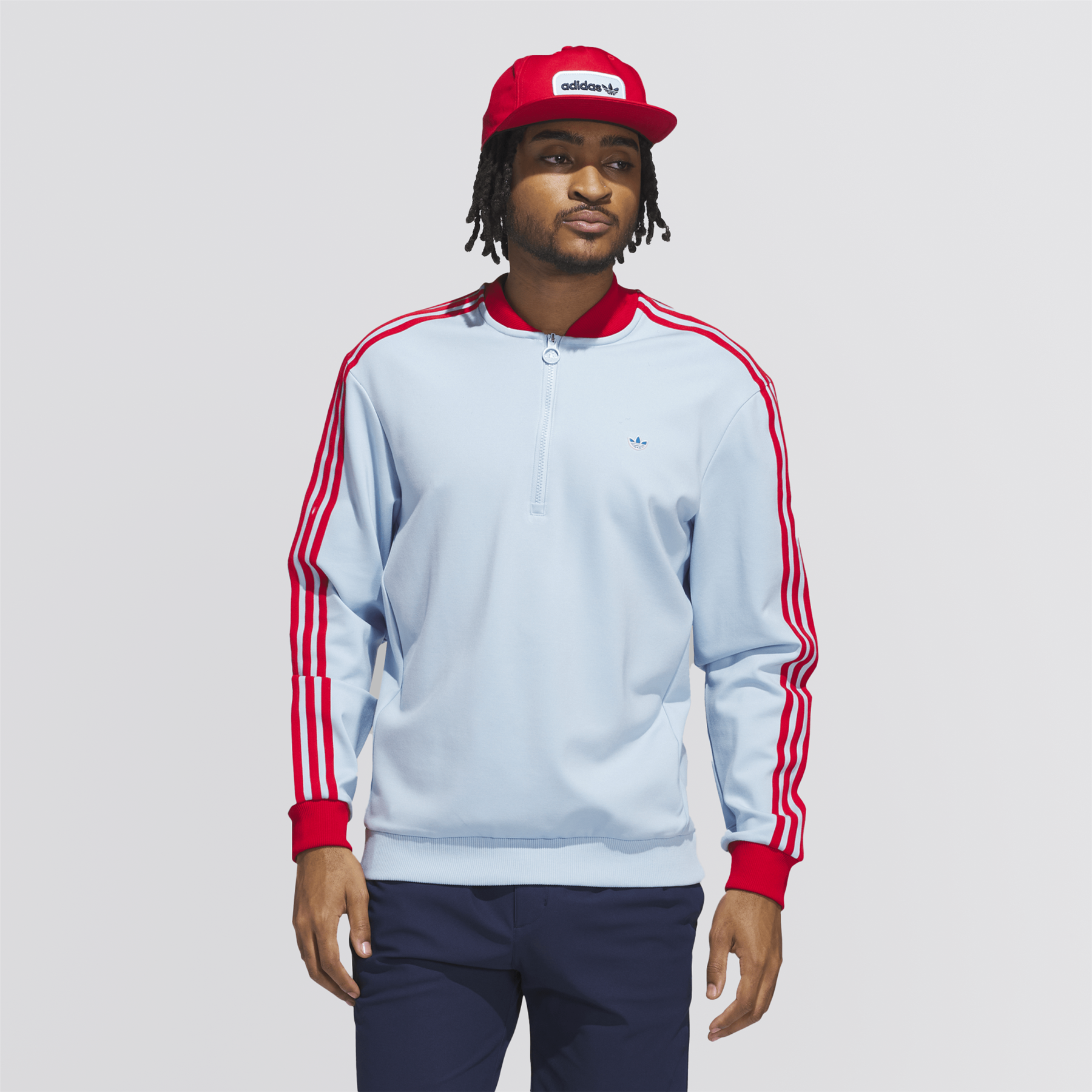 Three Stripes Quarter Zip Clear Sky