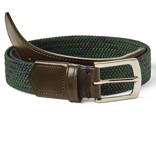 The Fischer Belt Pine/Navy Dogleg Stripe