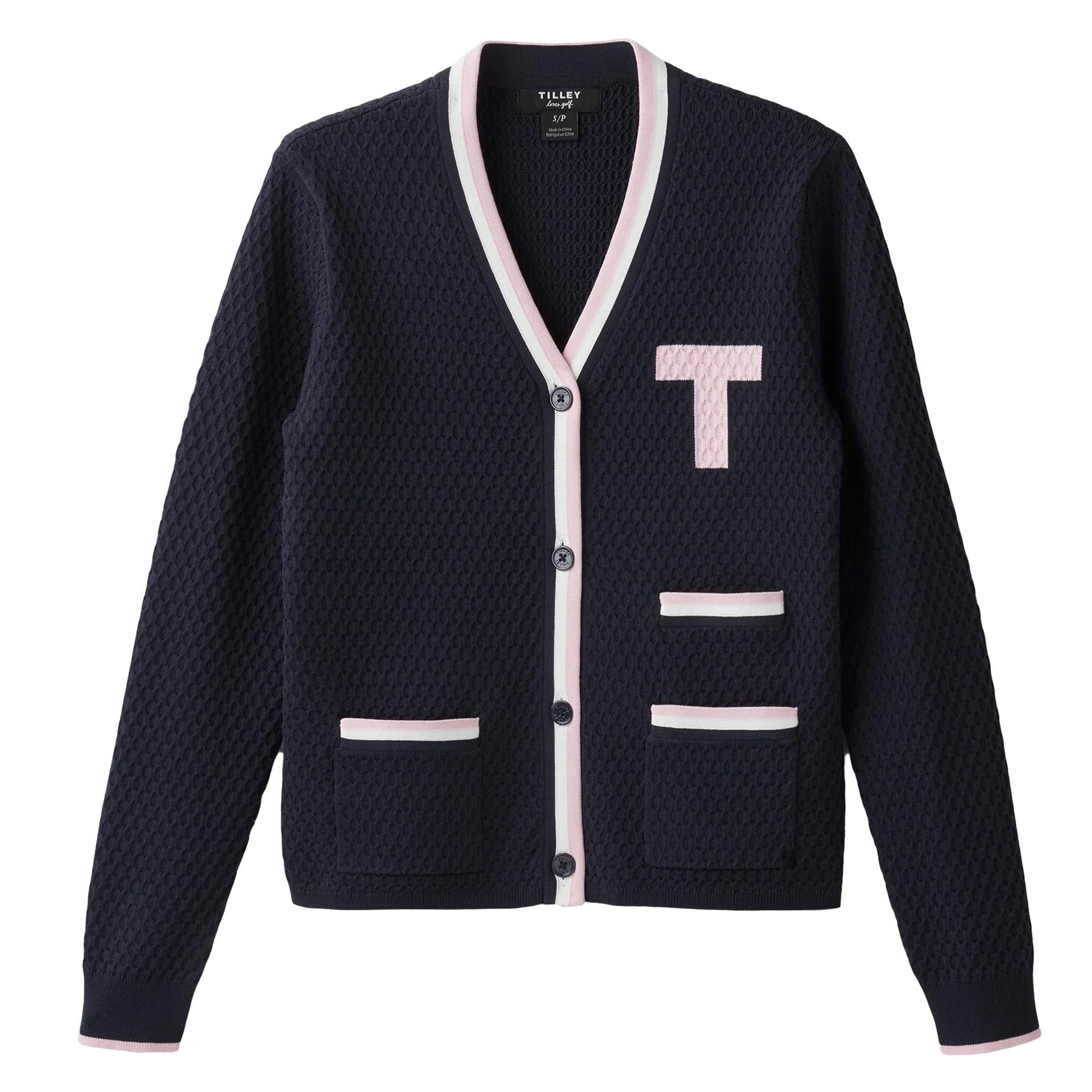 Womens T Cardigan Navy/Pink