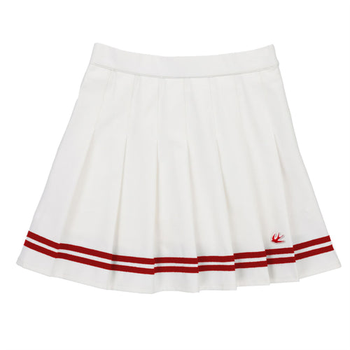 Womens Ribbon Pleated Skirt White/Sport Red