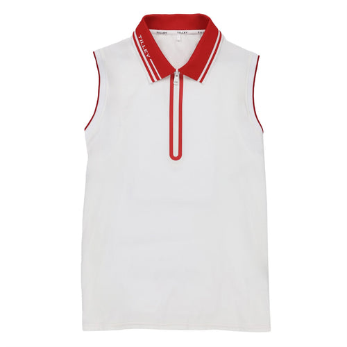 Womens Tech Jersey SL Zip Polo White/Sport Red