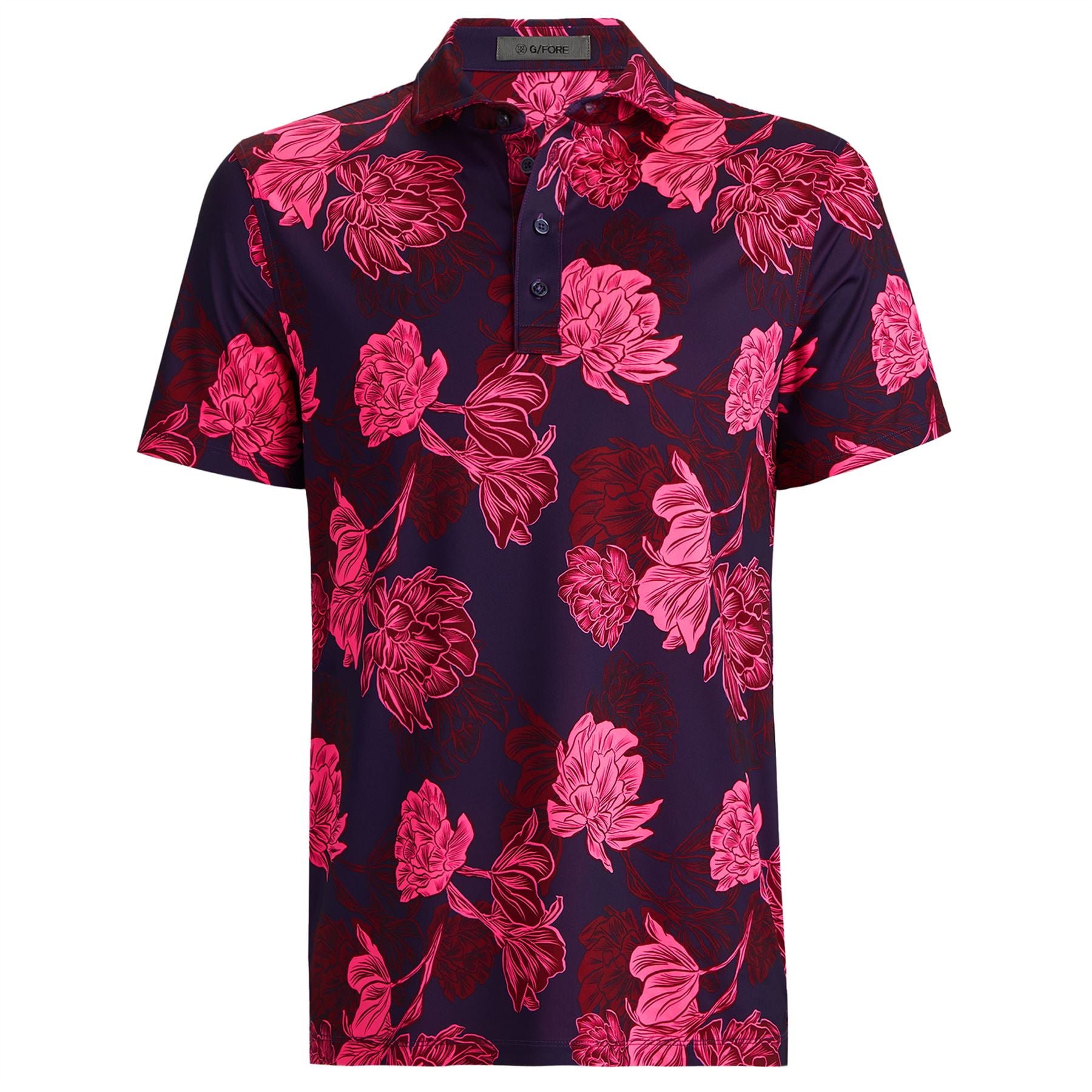 Stamped Floral Tech Jersey Polo Cabernet