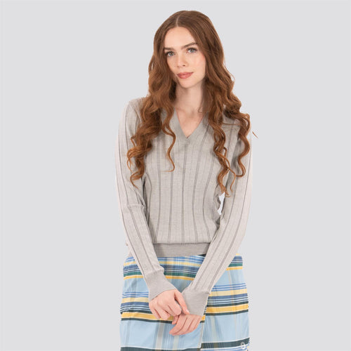 Womens LS Textured Knit Polo Marl Grey