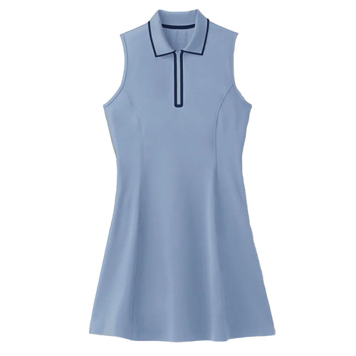 Womens Quarter Zip Polo Dress Powder Blue/Navy