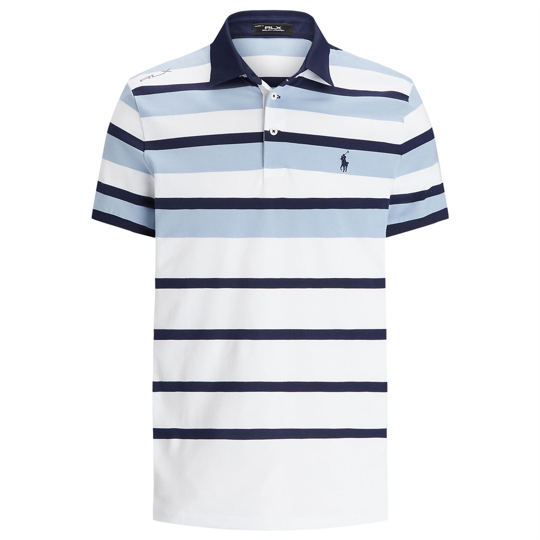 RLX Tailored Fit Performance Pique Stripe Polo Estate Blue