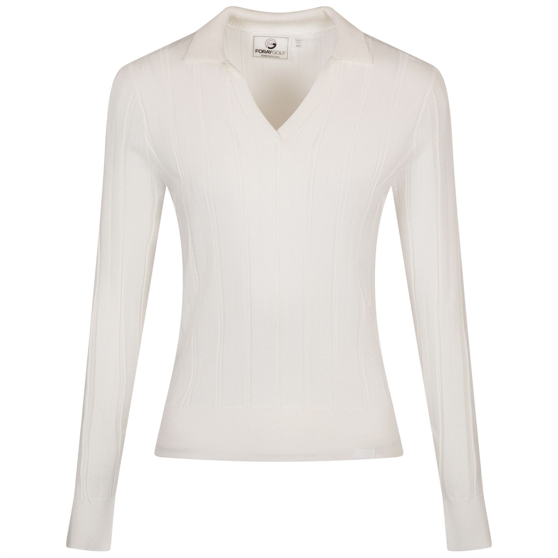 Womens LS Textured Knit Polo White