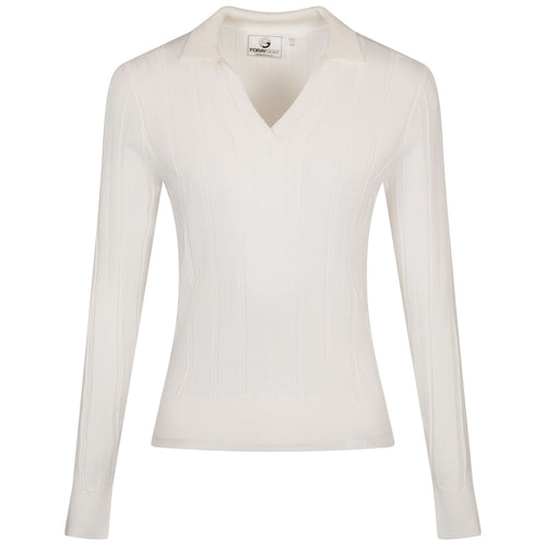 Womens LS Textured Knit Polo White