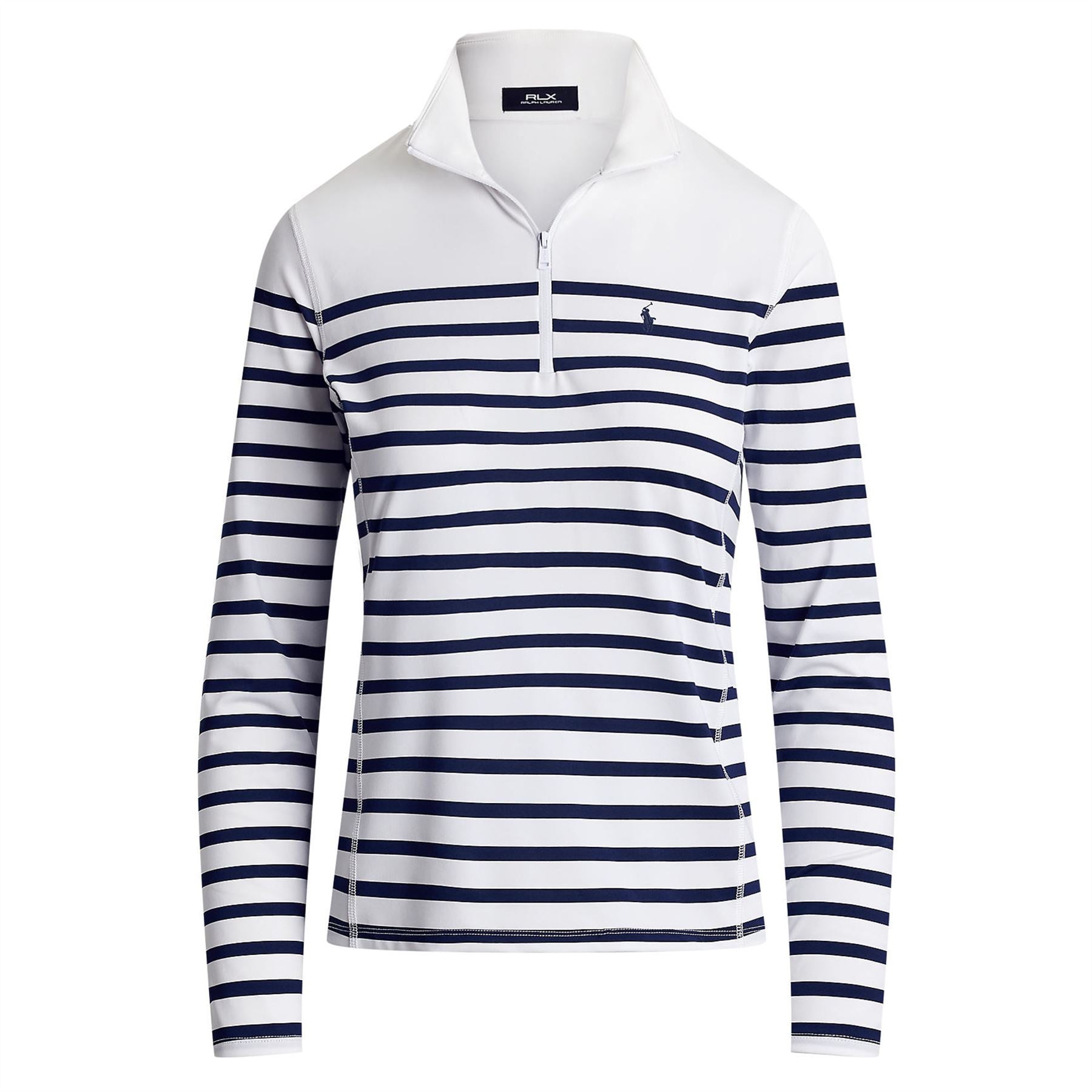 Womens RLX Quarter Zip Stripe Mid Layer Ceramic White/Refined Navy
