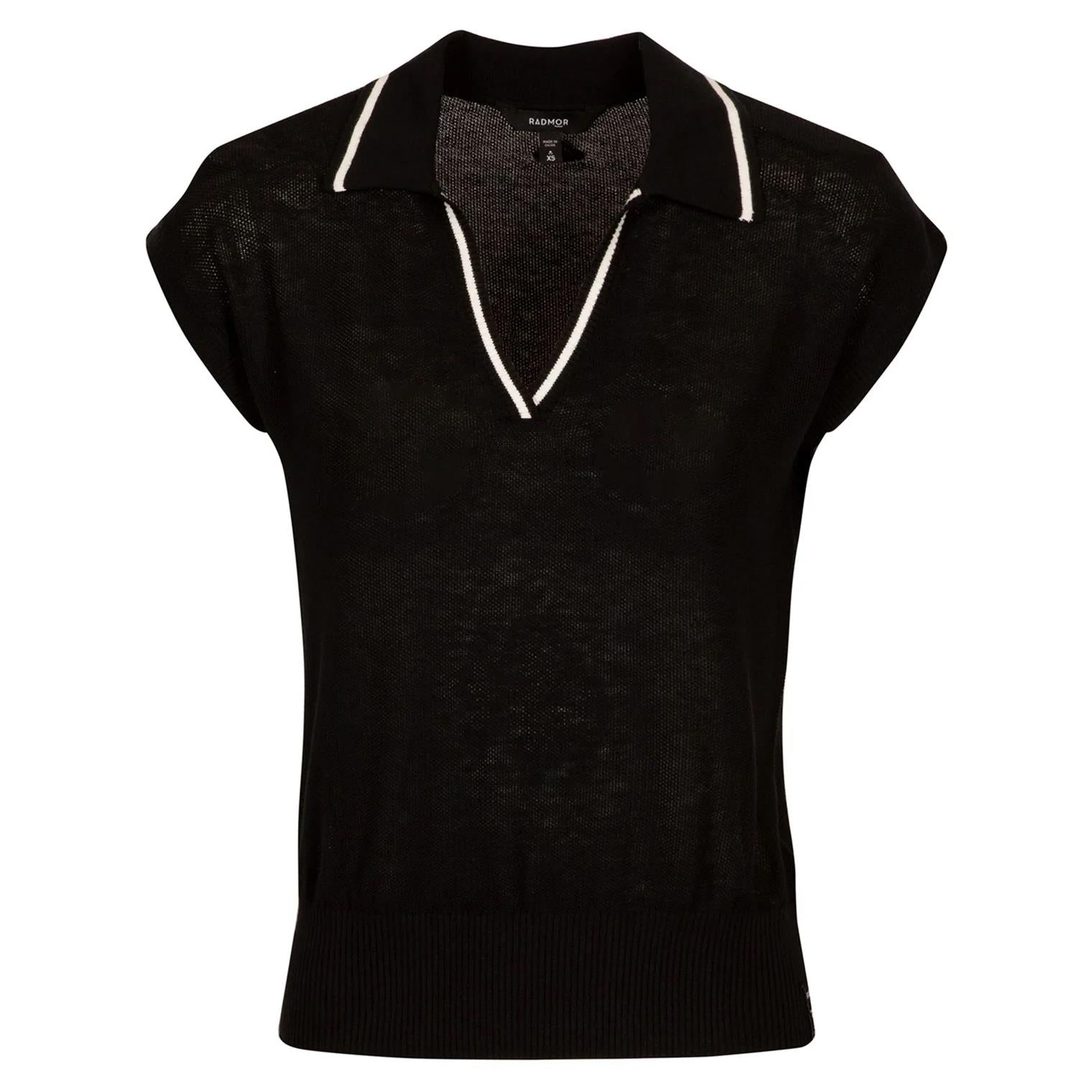 Womens Stella Recycled Sweater SL Knit Polo Black/Snow White